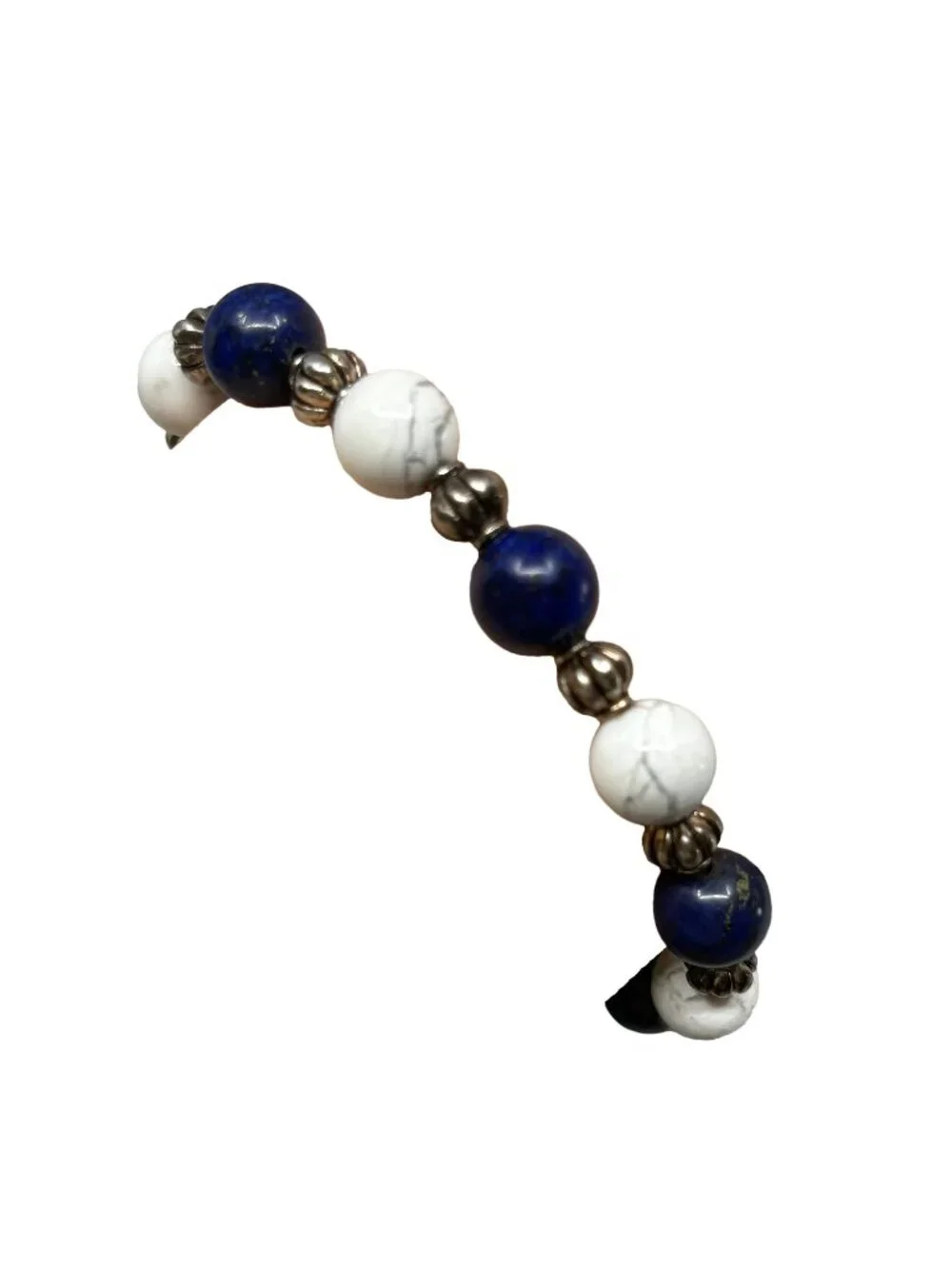8mm Natural Blue Lapis Lazuli White Howlite Stone Adjustable Stretch Bracelet